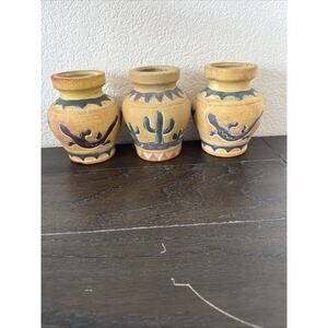 6" Clay Pots Decoritive Cactus, gecko Painted Stencil Dark Brown
